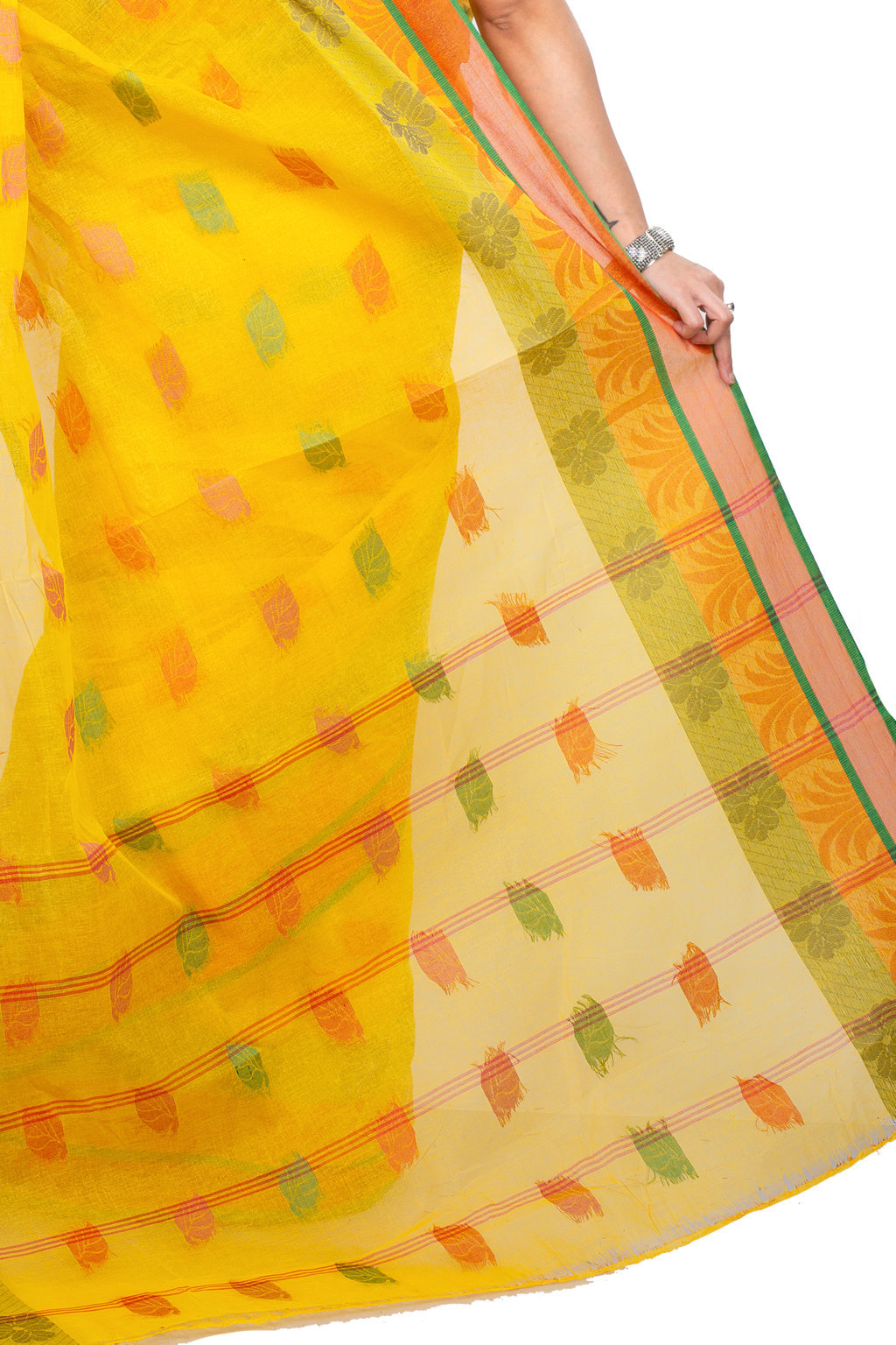 Yellow Pure Cotton TalGach Tant Saree (873)